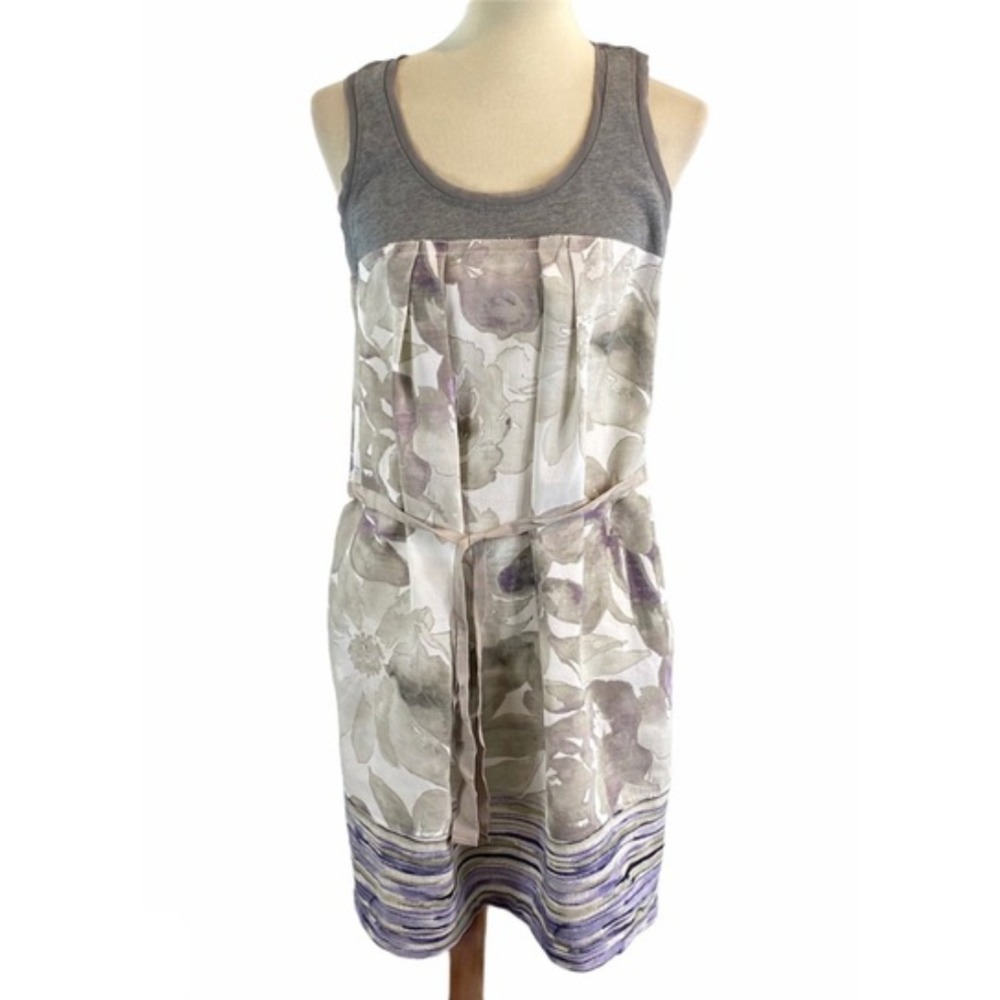 SIMPLY VERA WANG Shift Tank Dress GRAY LAVENDER WATERCOLOR FLORAL w/Pockets SZ S